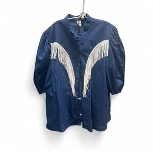 Women's true vintage denim western‎ with fringe by Milco Modes size xl 24" ptp